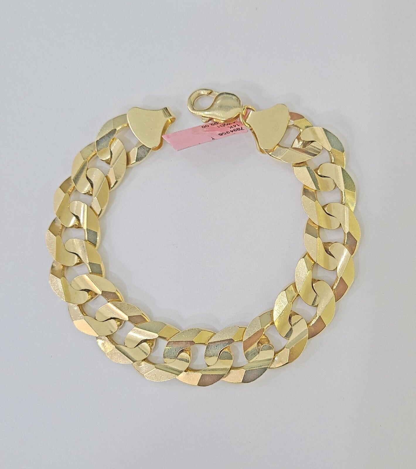 14K Real Yellow Gold Cuban Curb Bracelet 15mm Link 9" inch Genuine