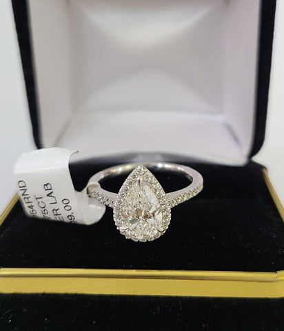Real 14k White Gold Diamond Ladies Ring PearLab Created Women Engagement Wedding