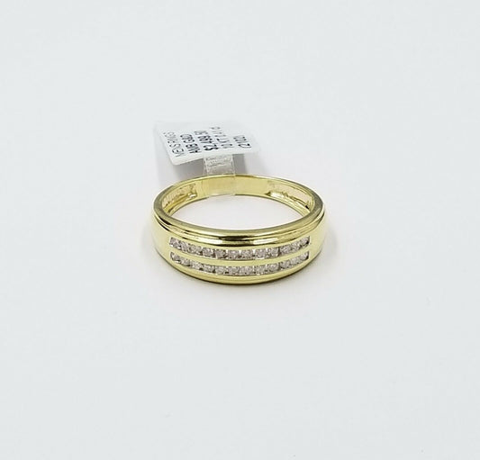 10K Men's Yellow Gold & Diamond Double Band Wedding/Engagement Ring 0.41 CT