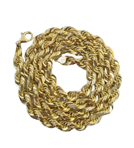 10k Gold Rope Chain For Men Necklace Diamond Cut 6mm 22 Inch SOLID On Sale