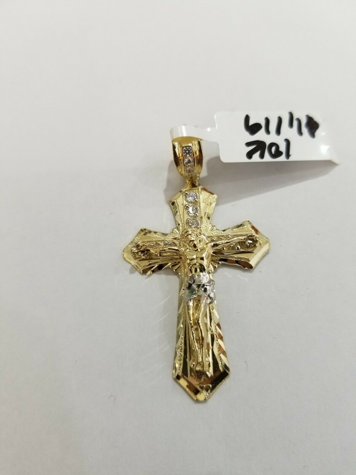 10k Yellow Gold Men Jesus Cross Charm pendant Diamond Cut Crucifix 2" REAL 10k