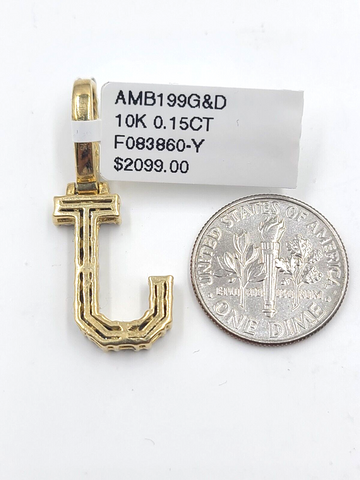 Real 10k Gold & Diamond Letter "J" Initial Alphabet Charm/Pendant 1.25".