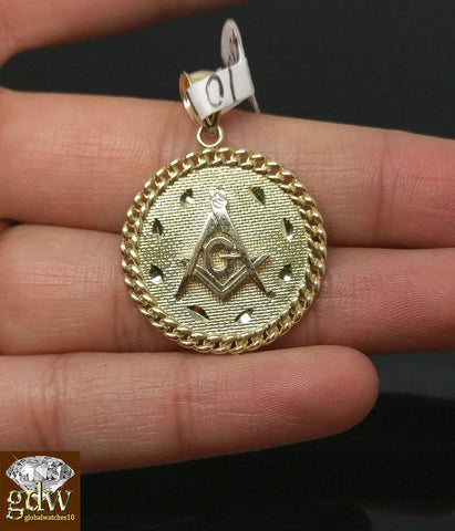 Real Gold 10k masonic Charm Pendent With the cuban Design, For Men's, Mason, N
