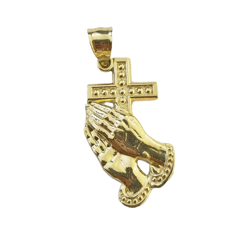 Real 10K Gold Praying Hand Jesus Cross Pendent 4mm Franco Chain 22" Inch Charm
