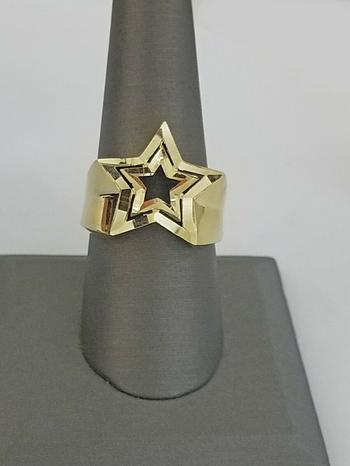 10k Yellow Gold Double Star Men Ring Diamond Cut Design pinky 10.5