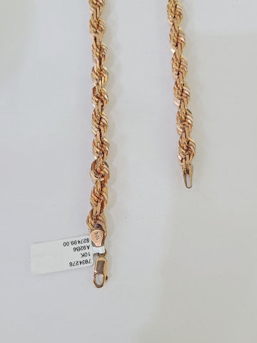 10k Solid Rose Gold Rope Chain Necklace 24" Inches 6mm Diamond Cut