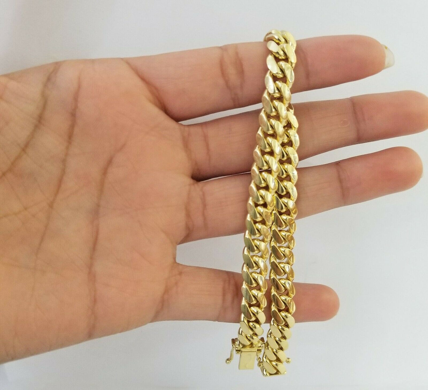 14K SOLID Gold Bracelet Miami Cuban Link Box Lock 9inch , yellow gold men women