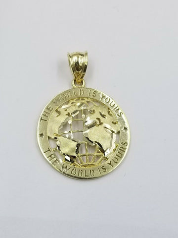 10k Globe Map Yellow Gold 'The World is Yours' Pendant with Diamond Cut Design