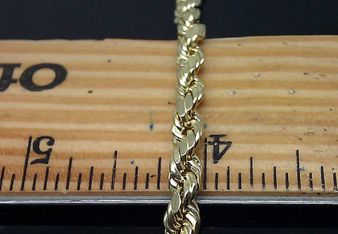 Mens REAL 10k Gold Rope Bracelet SOLID 10KT Yellow Gold Diamond Cut Strong Link