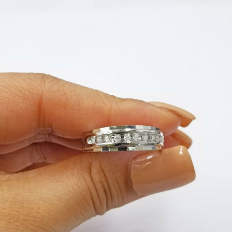 White 10K  Gold & Diamond Wedding Ring Band Diamond Cut  Men's Ring 0.25 CT