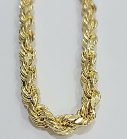 Solid 10k Gold Rope Chain 10mm Necklace 20" Men's 10kt Yellow Gold, HEAVY SOLID