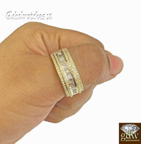 Mens 10k Yellow Gold Natural Diamond Ring Round Baguette 0.75CT Thick Band 10