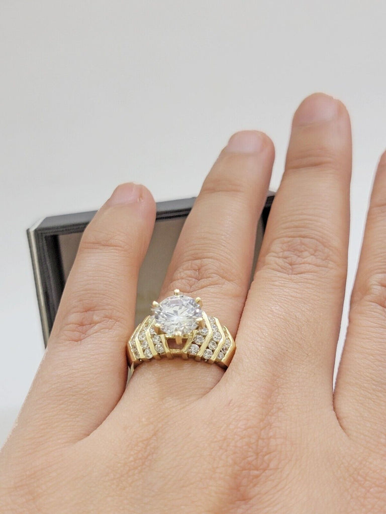 Real 10k Yellow Gold Round Multi-Stone Ring Wedding Engagement Size 7 WomensRing
