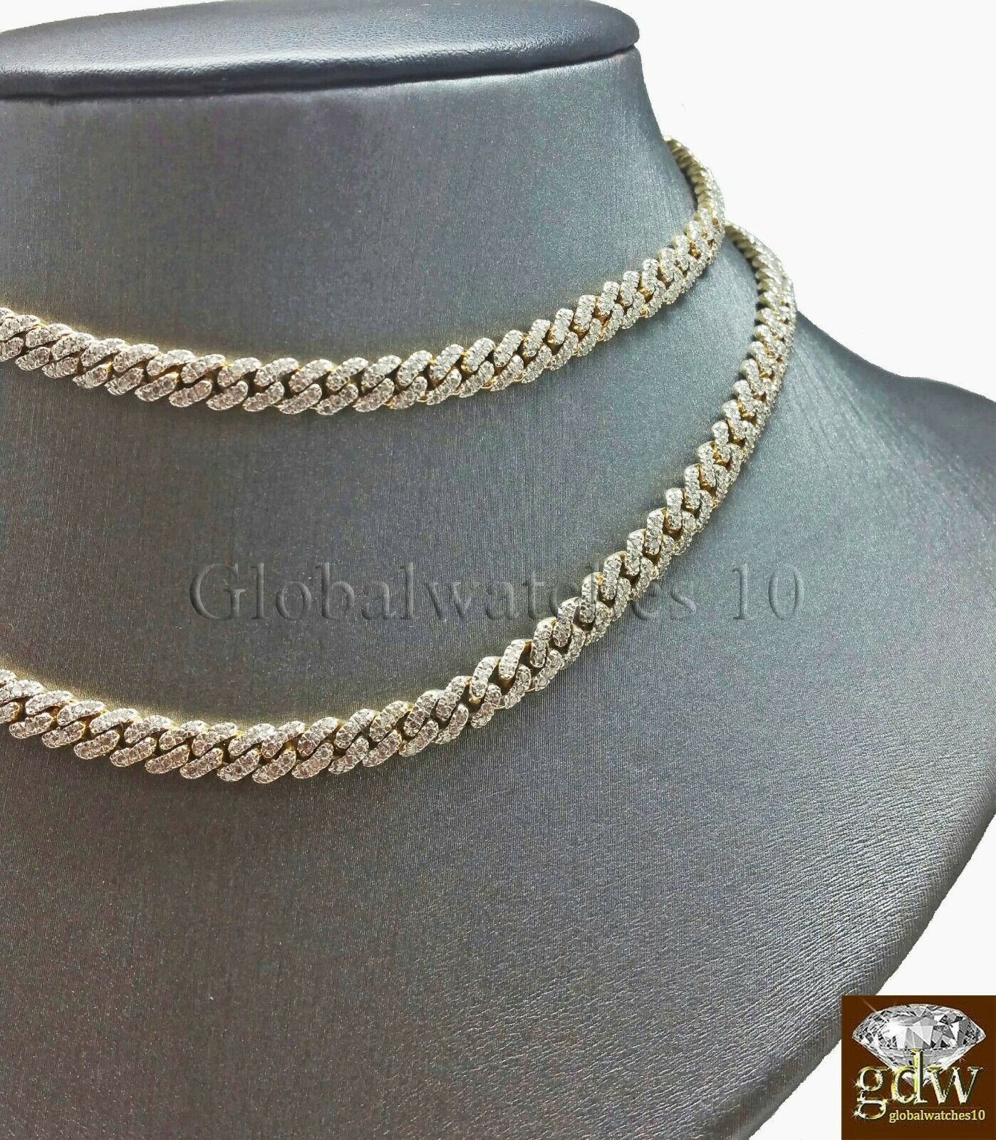 Real 10k Gold &Diamond Cuban Link 18 Inch Tennis Chain 3.90 CT Diamond Box Clasp