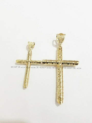 Real 10k Yellow Gold Cross Charm 3" Pendant Men Jesus Crucifix