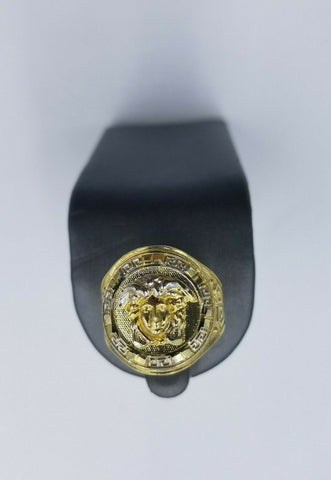 Real 10k Yellow Gold Head Casual Mens Ring Diamond Cut Greek Lion Head