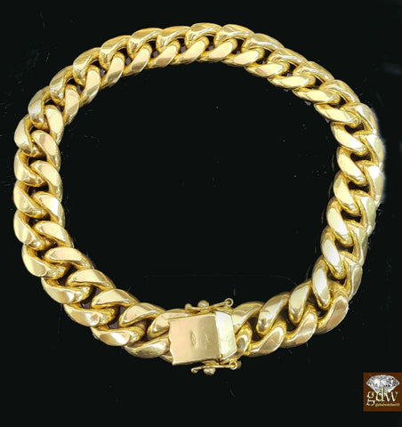 Real 10k Gold Miami Cuban Bracelet Box Lock 12mm 7.5" Inch