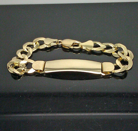 Mens SOLID 10K Yellow Gold Link Bracelet 9" 1.75"X0.6" ID Plate  Long, New Rope