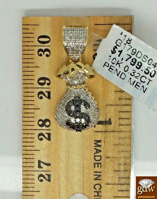 Real 10k Yellow Gold Money Bag Charm Real Diamond 26" Miami Cuban Chain