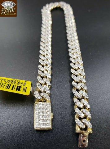 Solid Gold Diamond Bracelet cuban Link Mens 10k Gold Bracelet Genuine 4.30CT Dia