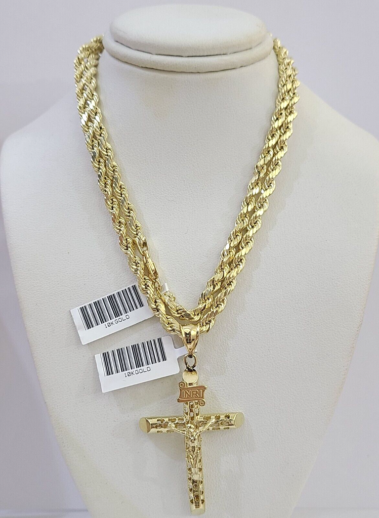 10k Gold Rope Chain & Cross Charm Pendent SET 4mm 24 Inches Necklace –  Globalwatches10
