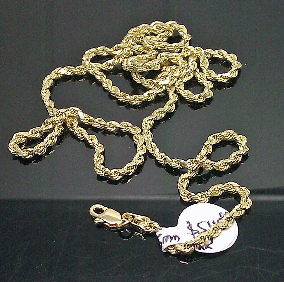 Real 10K Yellow Gold Rope Chain Necklace Diamond Cuts 20" Inch  2.5 mm New