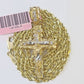 14k Yellow Gold Rope Chain & Jesus Nugget Cross Charm SET 3mm 16 Inches Necklace