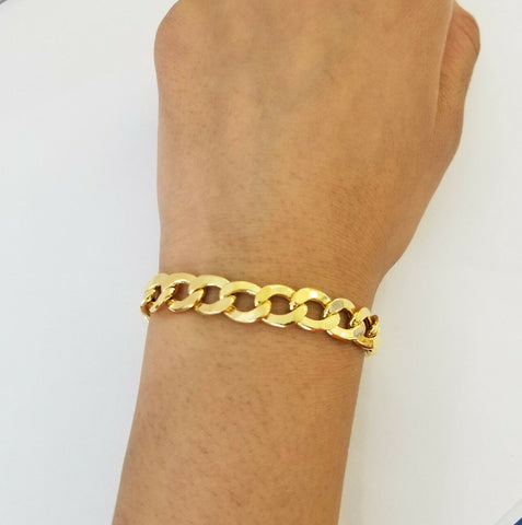 10k Yellow Gold Miami Cuban Bracelet 10mm Link 8 inch, Real gold hand chain 10kt