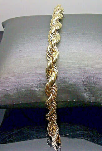 Genuine 10K Yellow Gold Rope Bracelet 7mm 8 inch Men