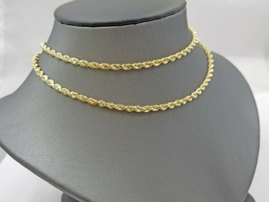 Real 18k Solid Yellow Gold Rope Chain 2mm Diamond Cut 16" Inches Lobster Lock