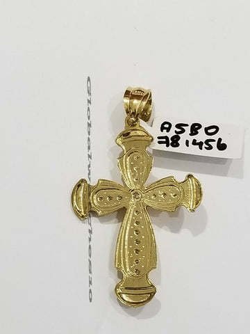 Men 10k Yellow Gold Jesus Cross pendant Charm Crucifix 2" Inch  Diamond Cut REAL