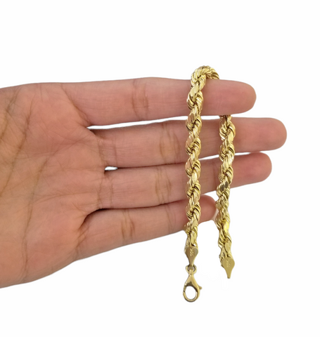 10K Real Gold Bracelet 8" Inch Rope Chain 6mm Lobster Lock Yellow Gold
