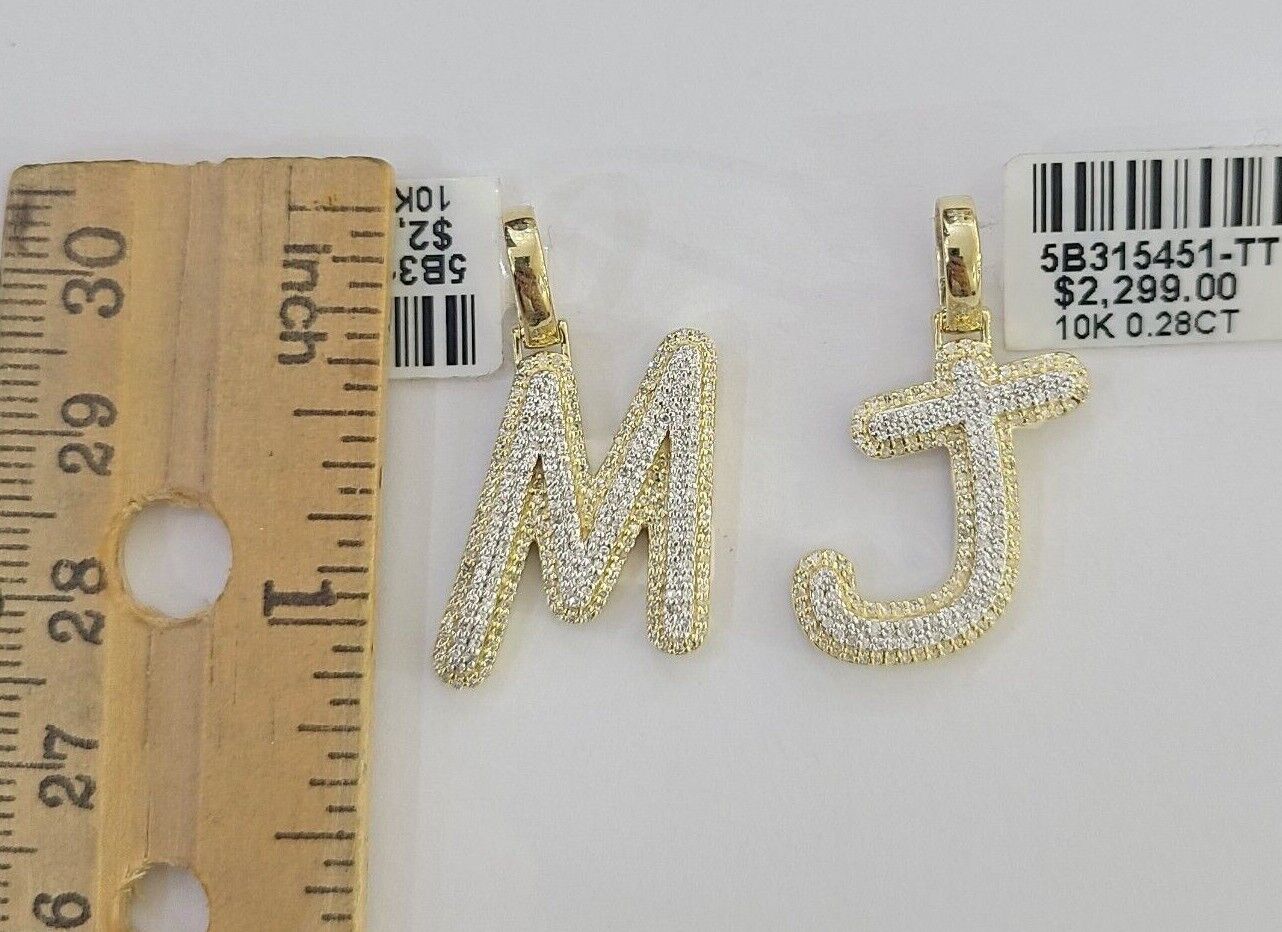 10k Real Yellow Gold Genuine Diamond Initial A-Z Alphabet Charm Pendent