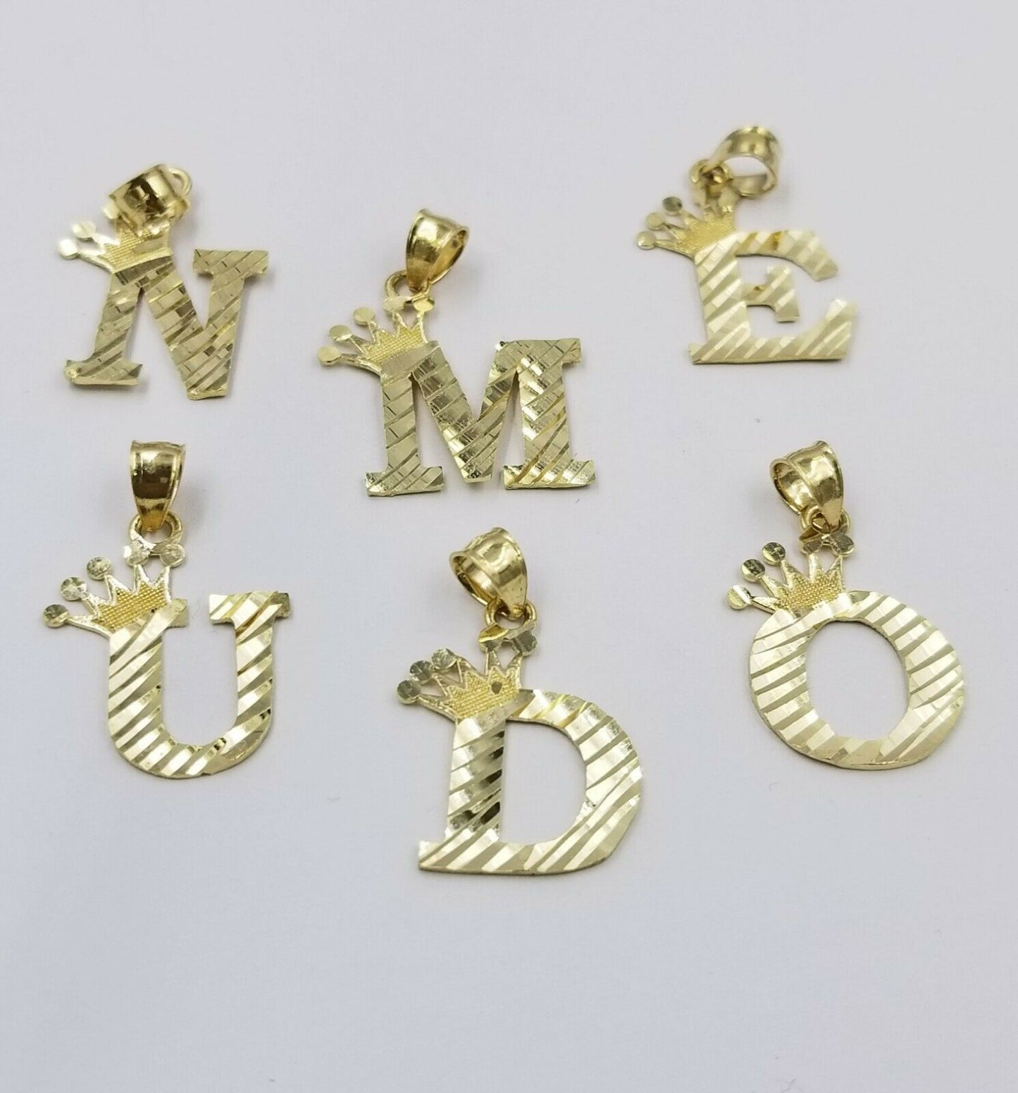 10k Initial Yellow Gold Crown A-Z Alphabet Charm Diamond Cut Pendent Men Women