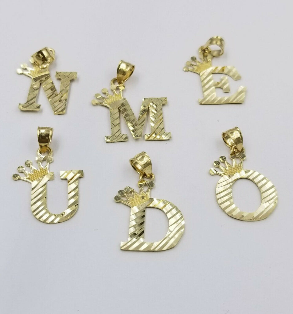 10k Initial Yellow Gold Crown A-Z Alphabet Charm Diamond Cut Pendent M –  Globalwatches10