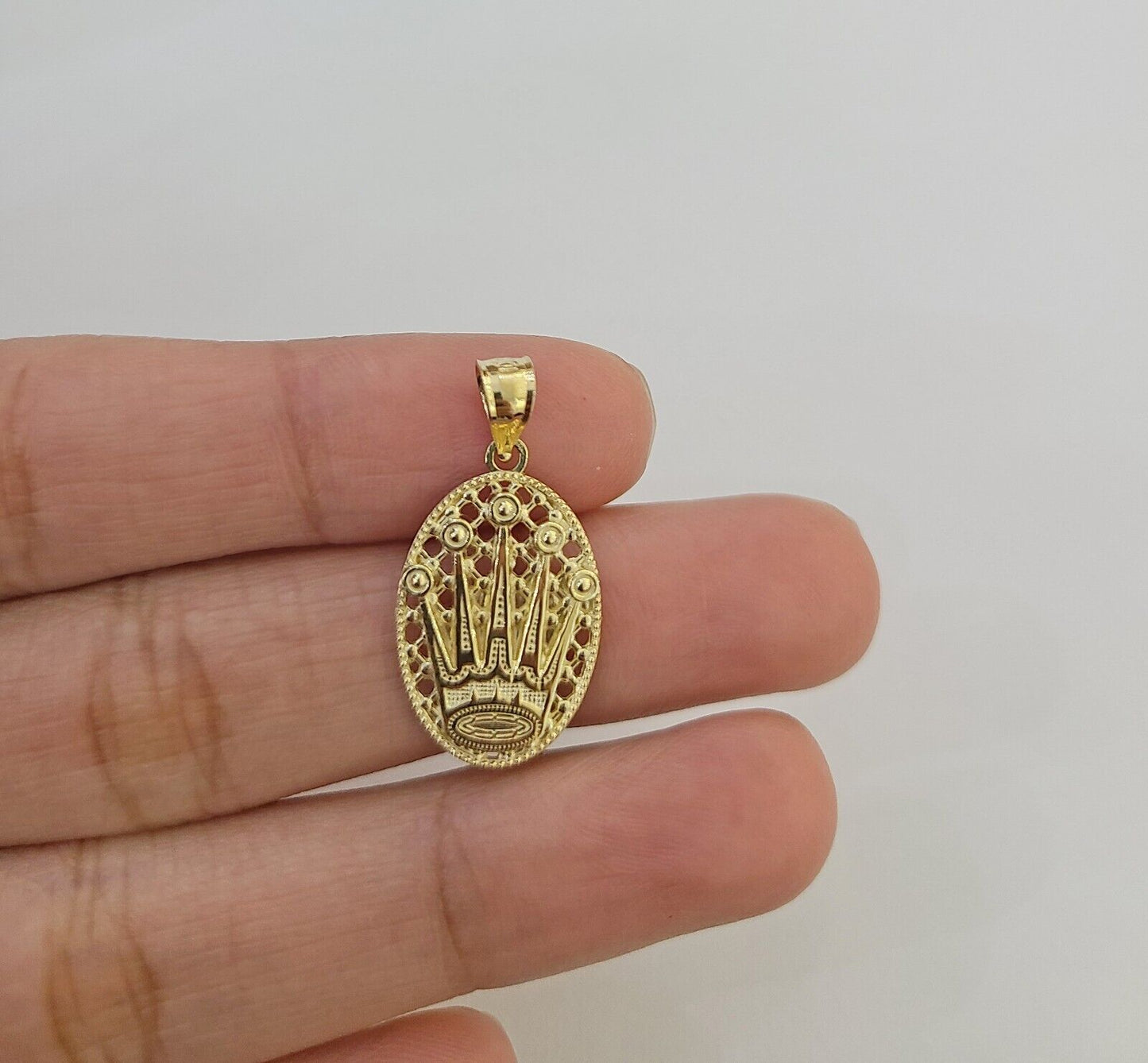 10K Real Yellow Gold Crown Circular Charm Pendant Gold 10kt