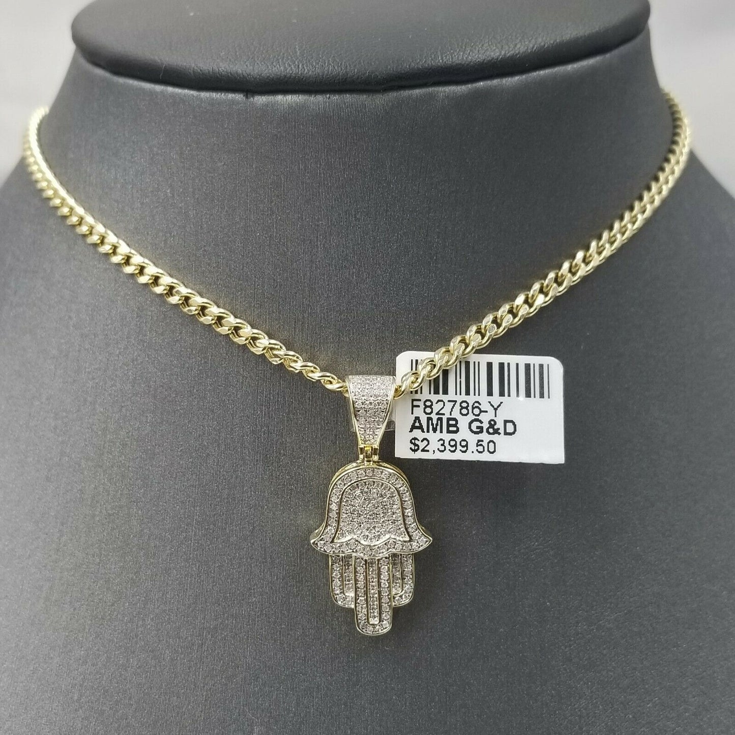 10k Yellow Gold Hamsa Hand 0.28 CT Genuine Diamond Charm Men Diamond Real