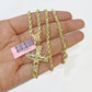 14k Yellow Gold Rope Chain & Jesus Nugget Cross Charm SET 3mm 16 Inches Necklace