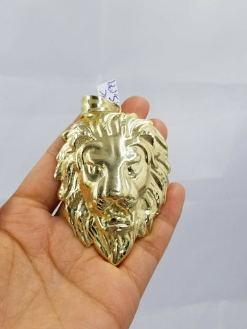Real 10k Yellow Gold Lion Head 3.5" pendant Charm Piece Diamond Cut
