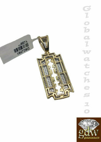 10k Gold Pendant with Diamond for Men, Razor Blade Charm/Pendant, Barber, Real.
