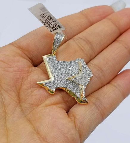 REAL 10k Texas Yellow Gold Diamond Map Pendant Charm with Lone Star 0.80CT