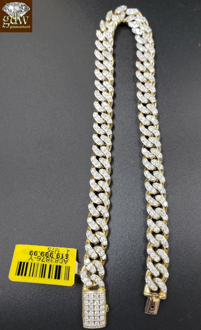 REAL Diamond Bracelet Solid 10k Gold Cuban link 4CT Diamond Box clasp 7.5"
