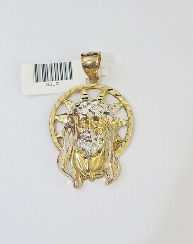 Real 10K Yellow Gold Jesus Head Pendant Charm With Circular Ring