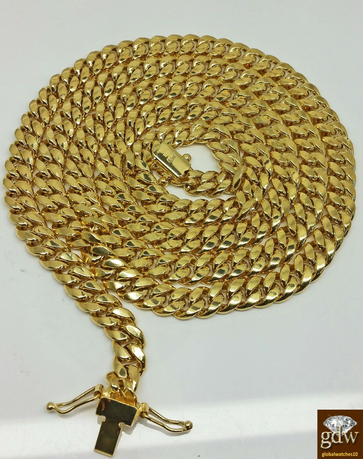 14K Yellow Gold  Miami Cuban Chain 8mm 22 inch Long BOX LOCK Men's Necklace REAL