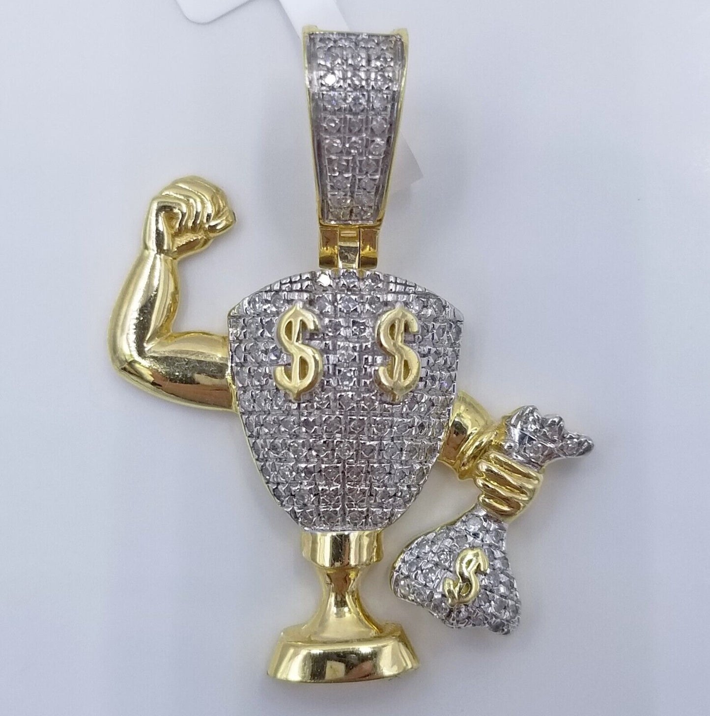 10k Yellow Gold Diamond Dollar Trophy Charm Real  Pendant 10kt