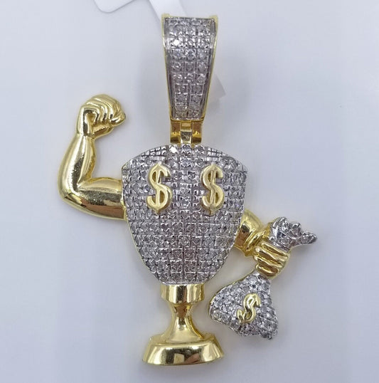 10k Yellow Gold Diamond Dollar Trophy Charm Real  Pendant 10kt