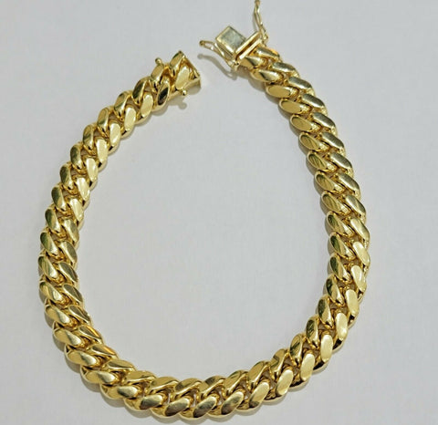 Solid Gold Miami Cuban Link Bracelet 8mm 8" REAL 10k Yellow Gold Box Lock, 10kt