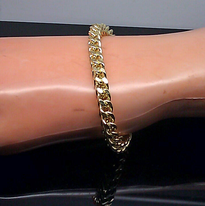 Men 10k Yellow Gold Franco Bracelet 7mm 9" Inch lobster lock cuban rope byzantin