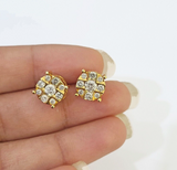 10k Yellow gold flower Earring with Real 0.99CT diamond screw-bag ,Women studs