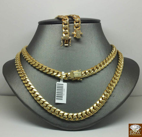 Real 10K Yellow Gold Miami Cuban Chain Necklace 11mm 30" Box Clasp